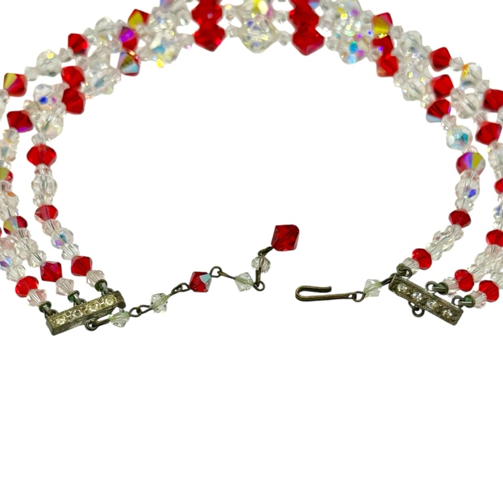 Vintage 3 Strand Ruby Red & Clear Aurora Borealis… - image 4